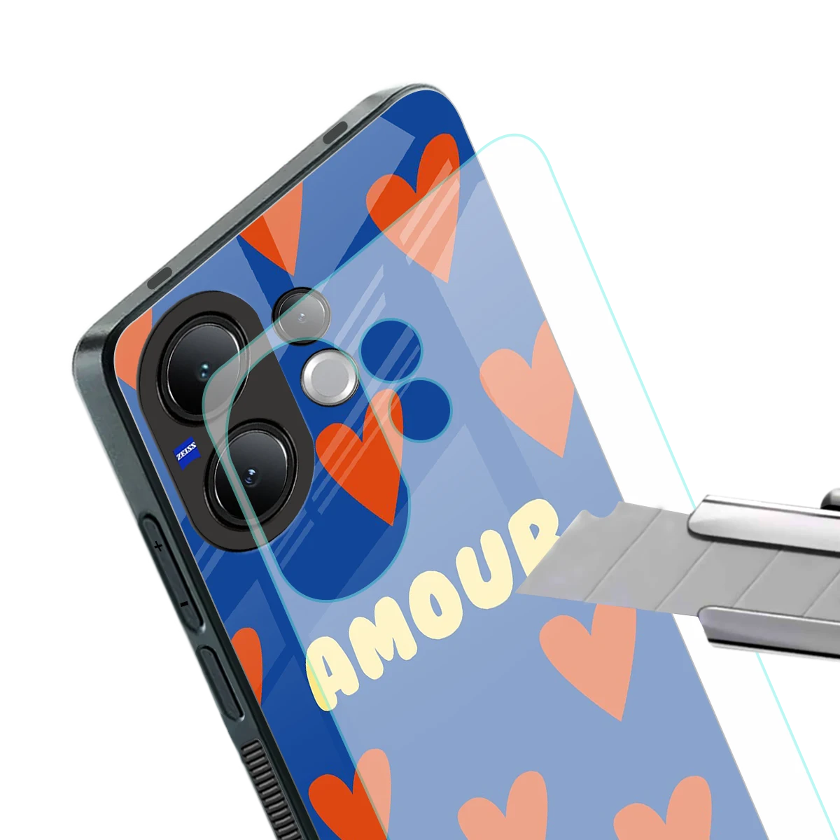 Amour Blue stylish phone case for vivo v60 | glossy glass and slim fit