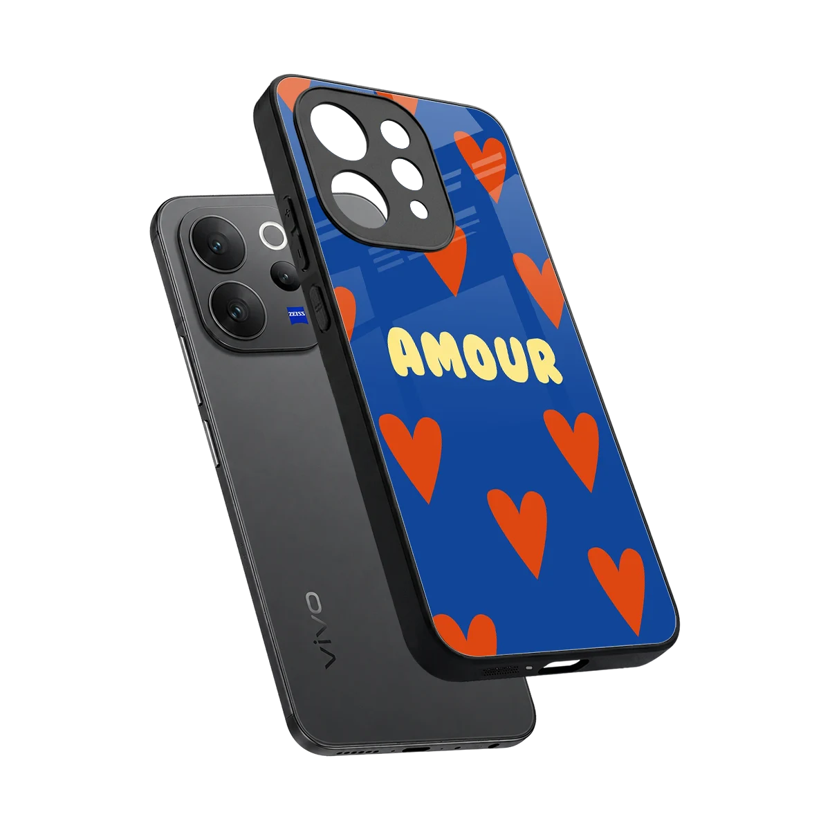 Amour Blue sleek vivo v70 cover with tempered glass back and TPU edges