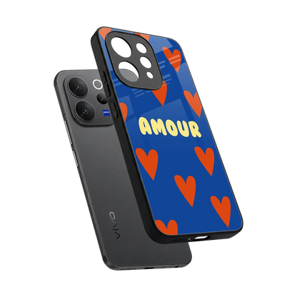 Amour Blue sleek vivo v70 elite cover with tempered glass back and TPU edges