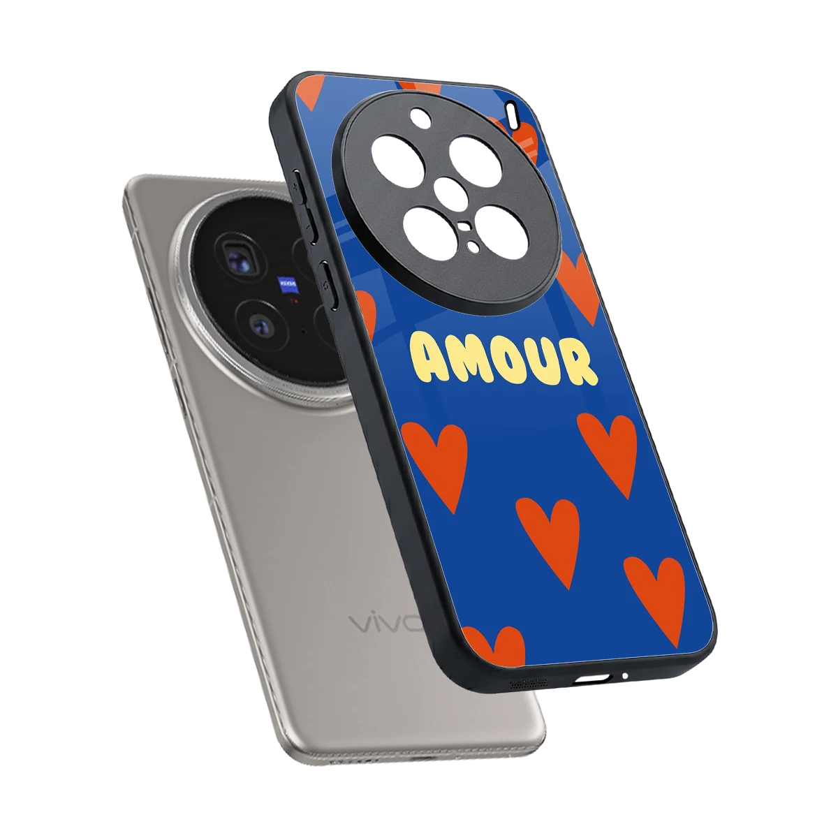 Amour Blue sleek vivo x200 pro cover with tempered glass back and TPU edges