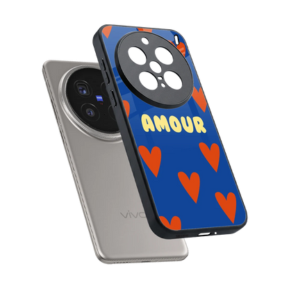 Amour Blue sleek vivo x200 pro cover with tempered glass back and TPU edges