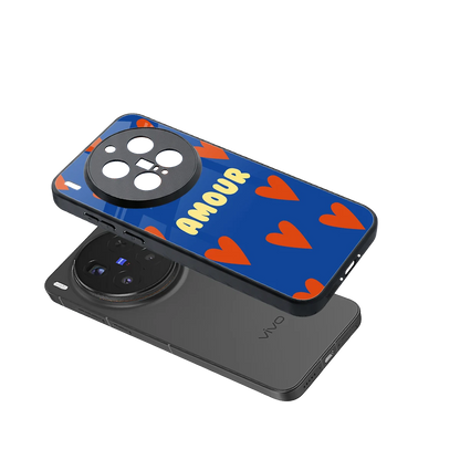 Amour Blue sleek vivo x300 pro cover with tempered glass back and TPU edges