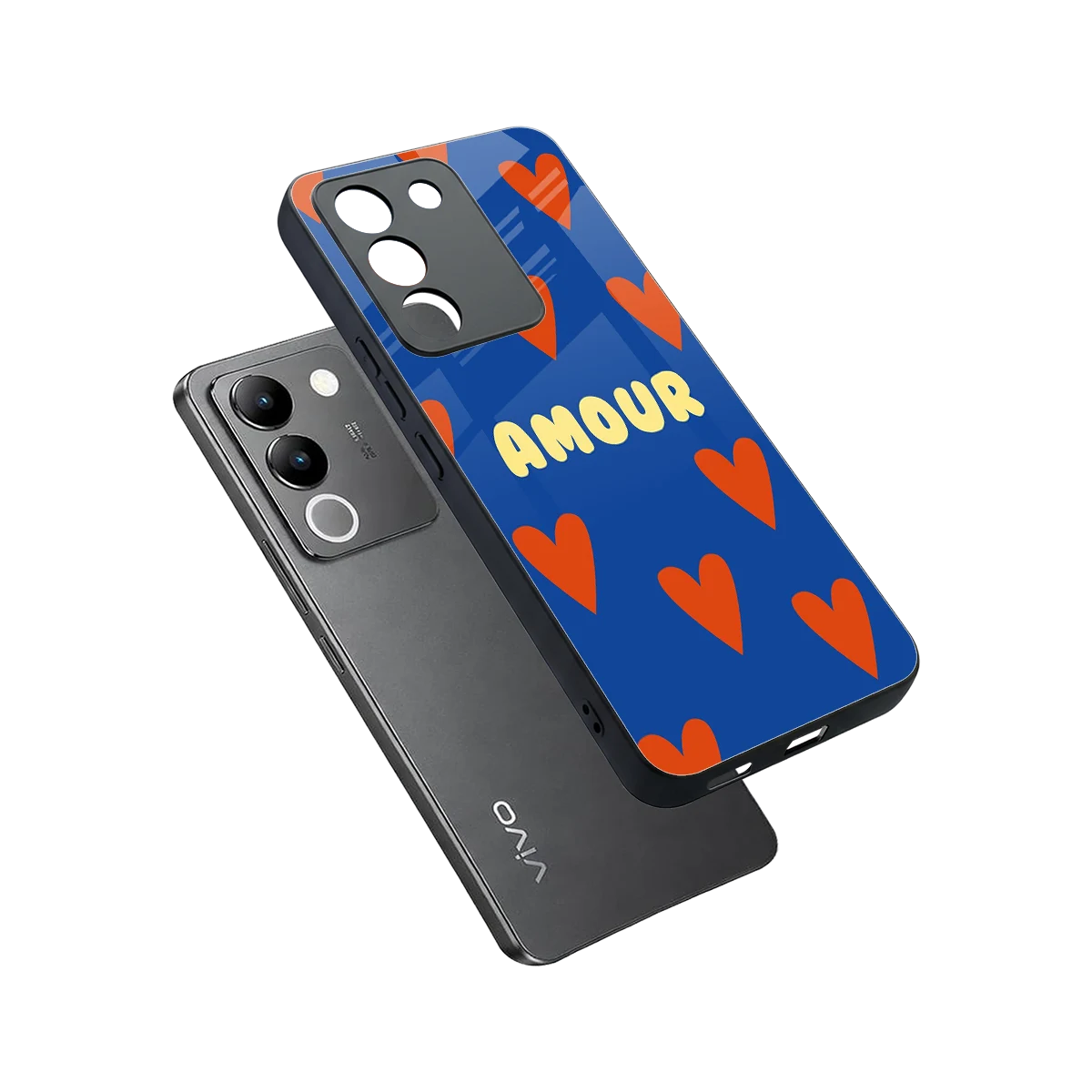 Amour Blue sleek vivo y200 5g cover with tempered glass back and TPU edges