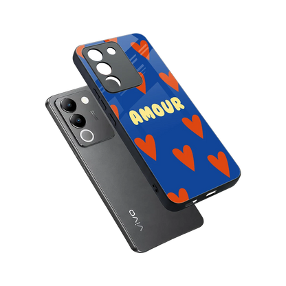 Amour Blue sleek vivo y200 5g cover with tempered glass back and TPU edges
