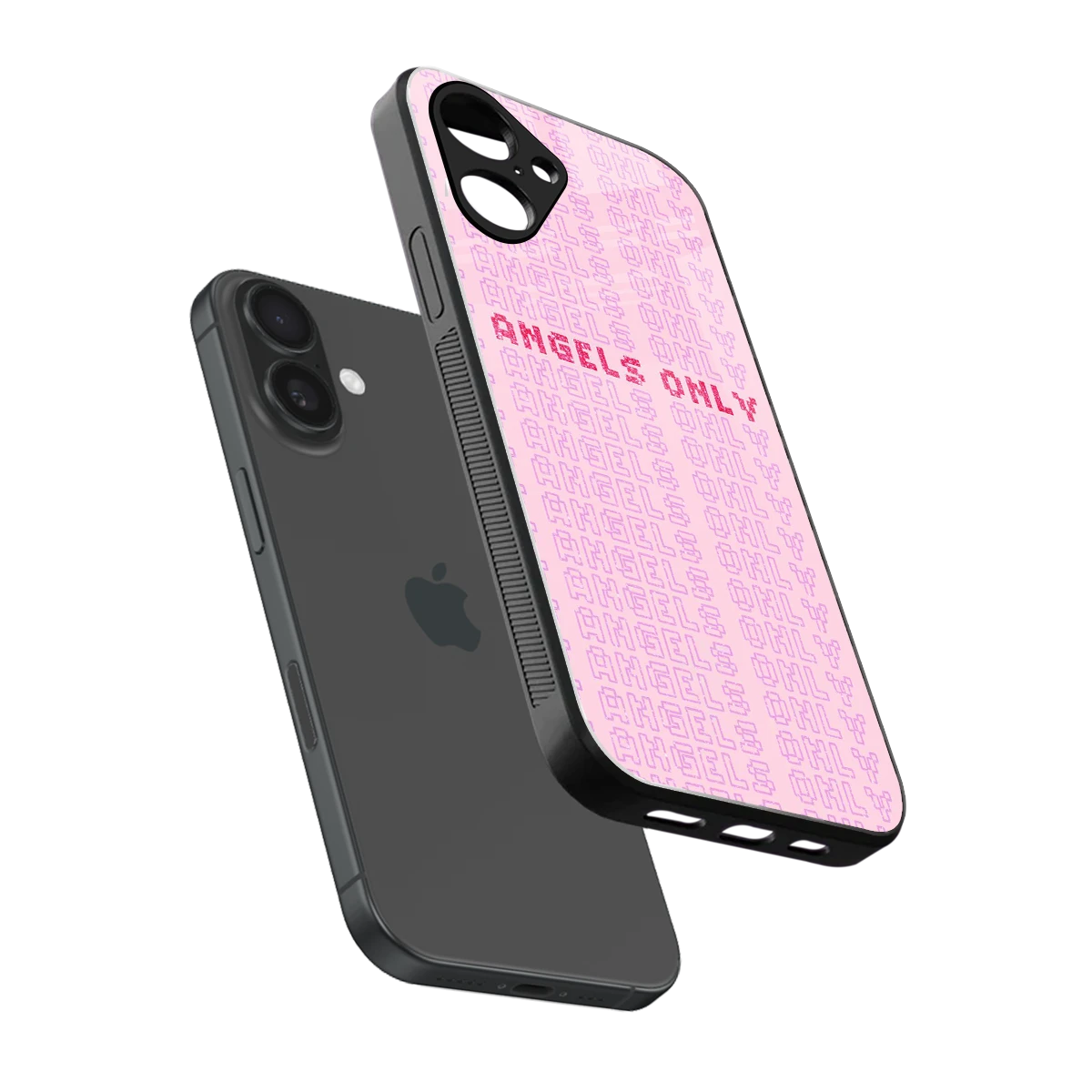 Angels Only sleek iPhone 16 cover with tempered glass back and TPU edges