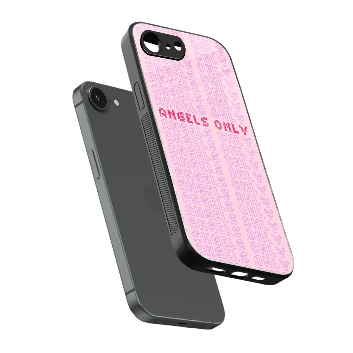 Angels Only sleek iphone 16e cover with tempered glass back and TPU edges