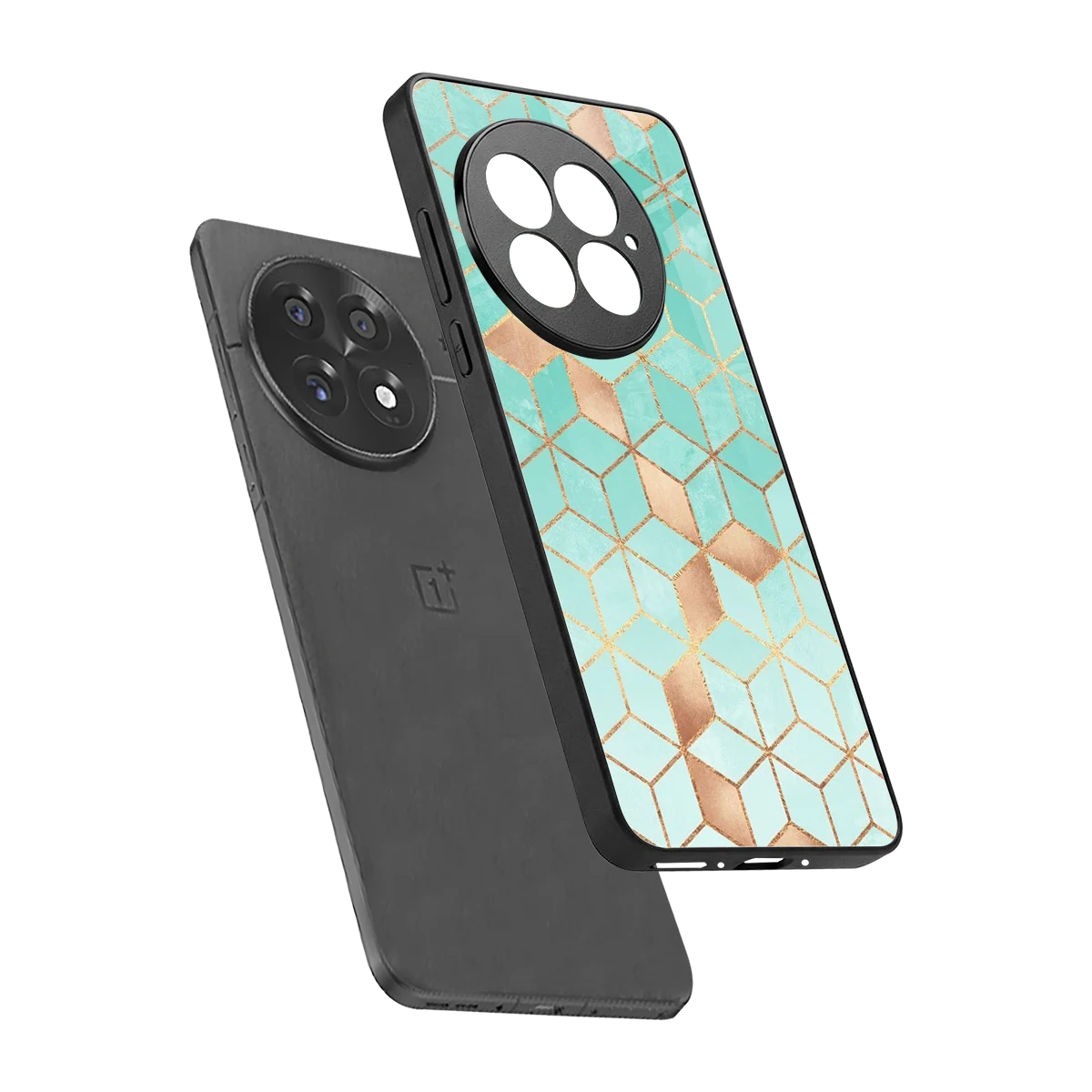 Aqua Mosaic sleek oneplus 13 cover with tempered glass back and TPU edges