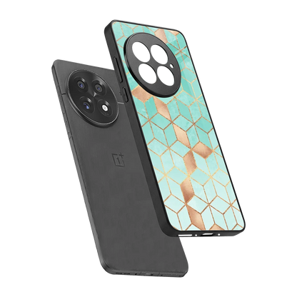 Aqua Mosaic sleek oneplus 13 cover with tempered glass back and TPU edges