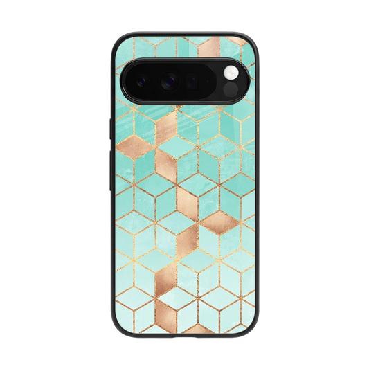 Aqua Mosaic back phone cover | glass case for google pixel 10 pro xl