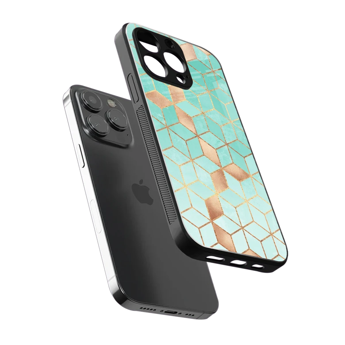 Aqua Mosaic sleek iphone 14 pro max cover with tempered glass back and TPU edges