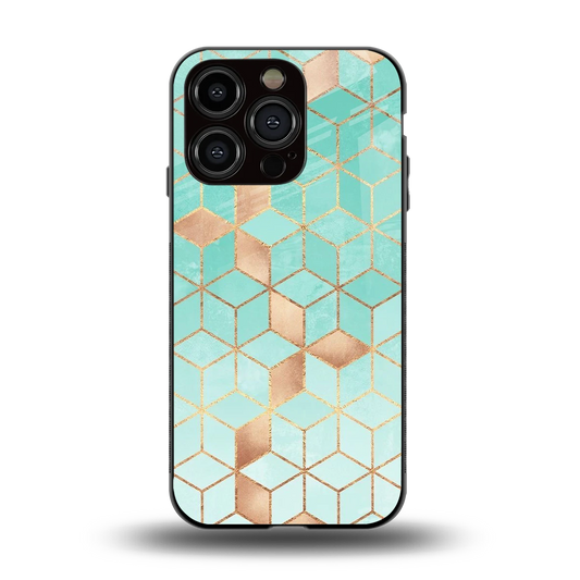 Aqua Mosaic back phone cover | glass case for iphone 13 pro