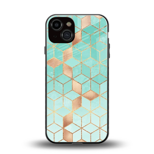Aqua Mosaic back phone cover | glass case for iphone 13