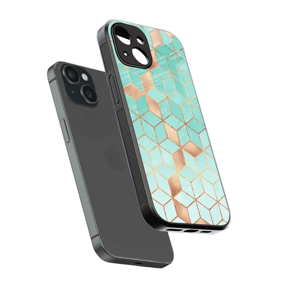 Aqua Mosaic sleek iphone 13 cover with tempered glass back and TPU edges