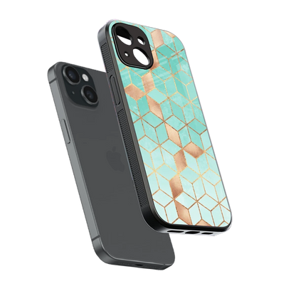Aqua Mosaic sleek iphone 14 cover with tempered glass back and TPU edges