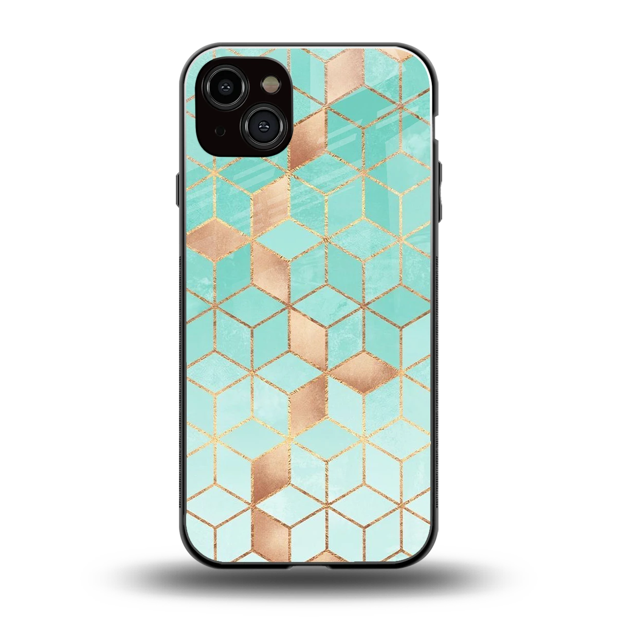 Aqua Mosaic back phone cover | glass case for iphone 14 plus