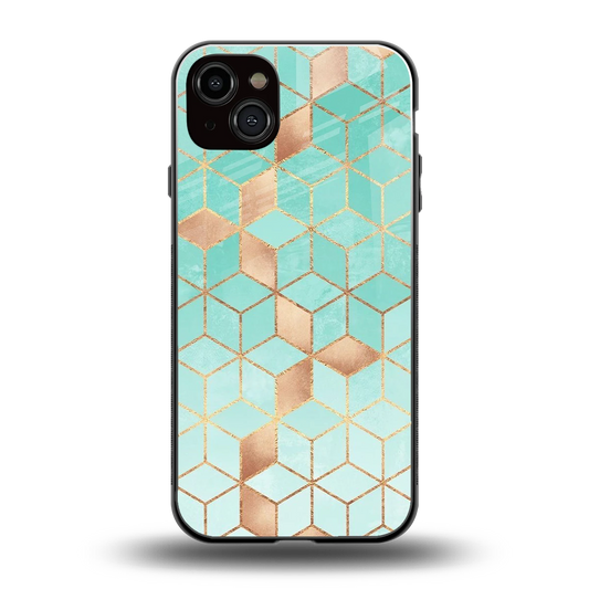 Aqua Mosaic back phone cover | glass case for iphone 14 plus