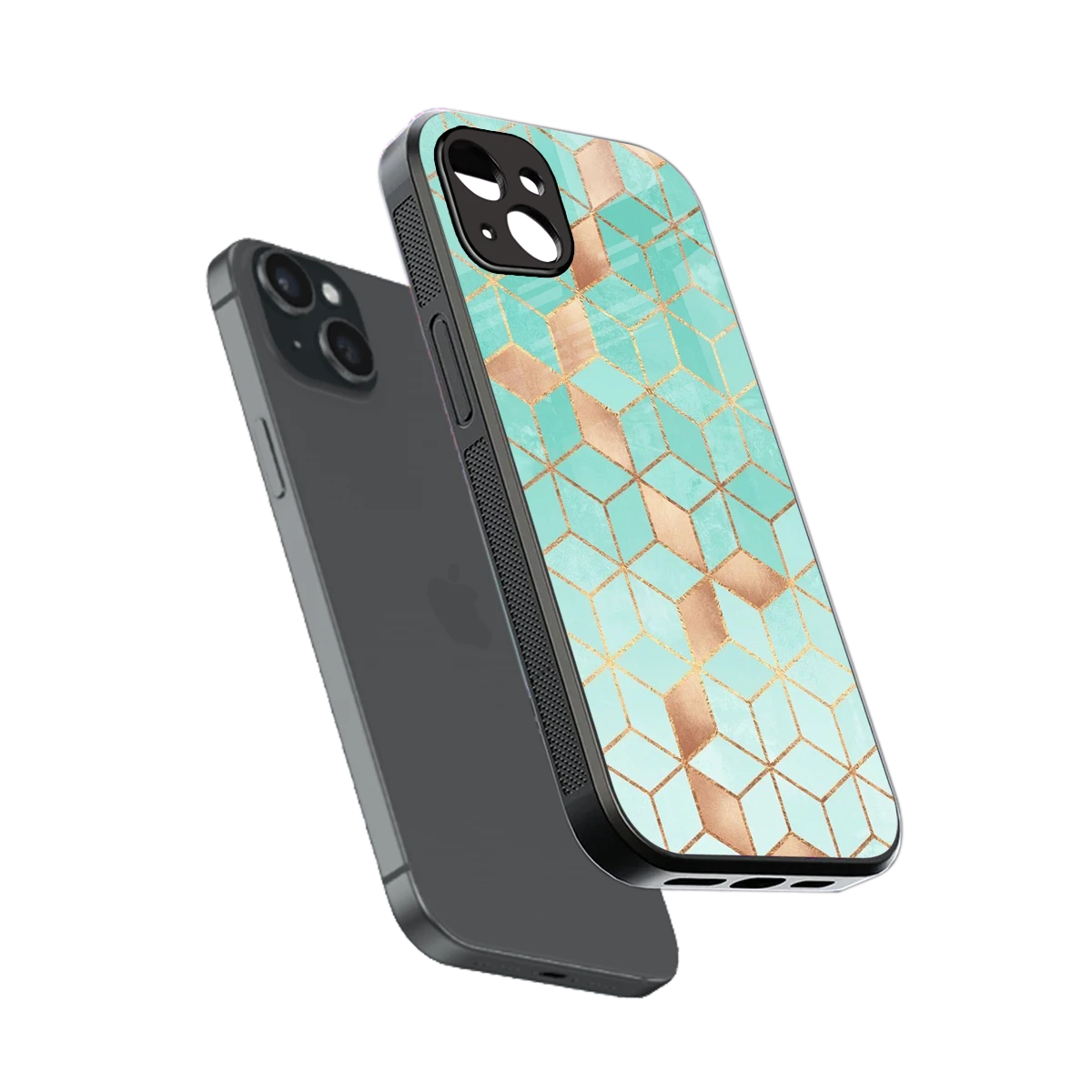 Aqua Mosaic sleek iphone 14 plus cover with tempered glass back and TPU edges