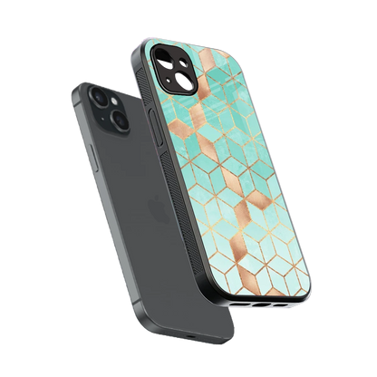 Aqua Mosaic sleek iphone 14 plus cover with tempered glass back and TPU edges