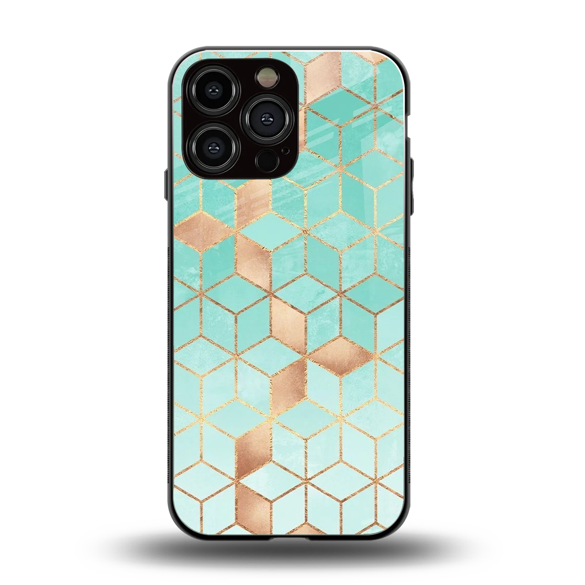 Aqua Mosaic back phone cover | glass case for iphone 15 pro max