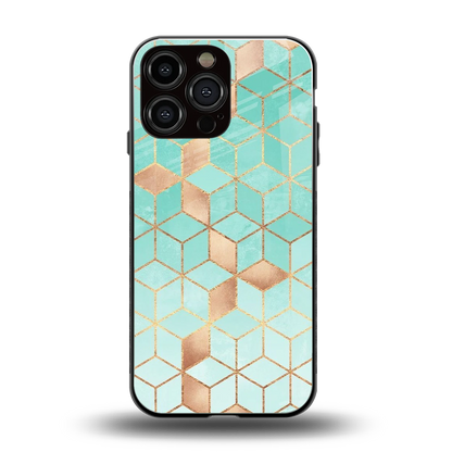 Aqua Mosaic back phone cover | glass case for iphone 15 pro max