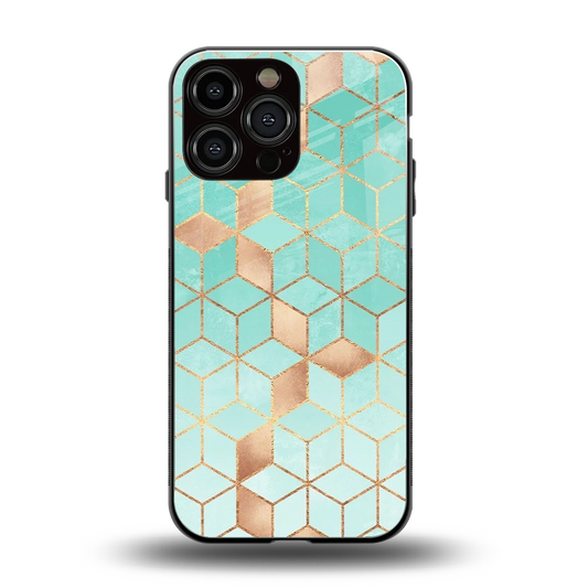 Aqua Mosaic back phone cover | glass case for iphone 15 pro max