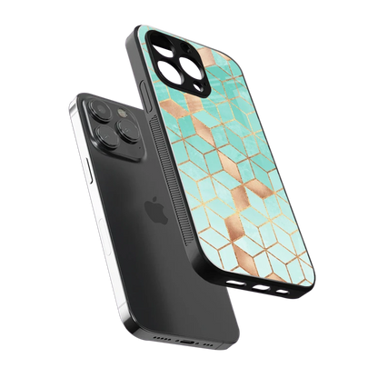 Aqua Mosaic sleek iphone 15 pro max cover with tempered glass back and TPU edges