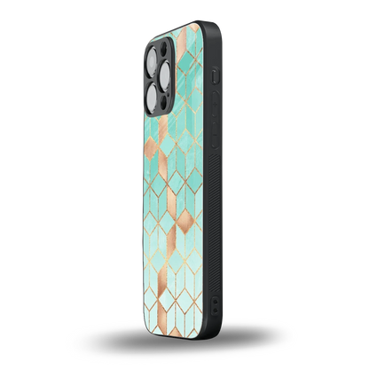 Aqua Mosaic iphone 15 pro max mobile cover | shockproof glass phone case