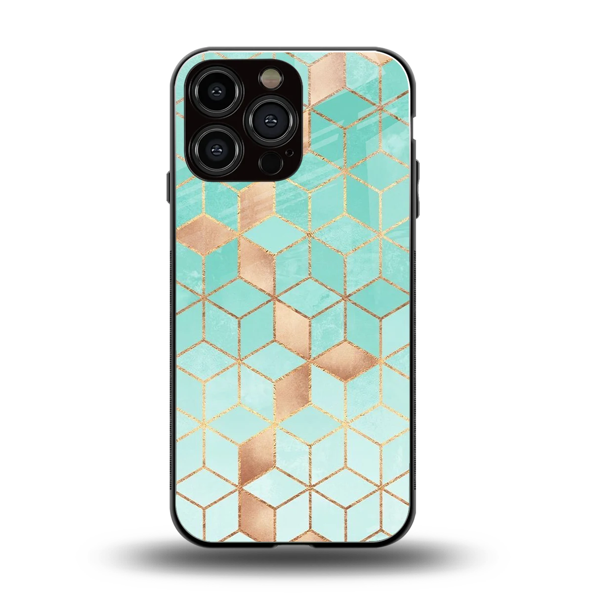 Aqua Mosaic back phone cover | glass case for iphone 16 pro max