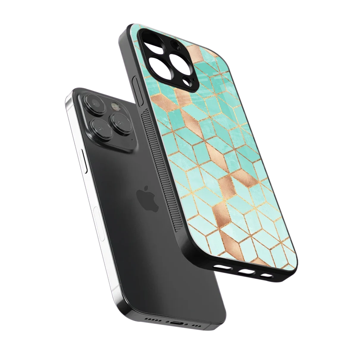 Aqua Mosaic sleek iphone 16 pro max cover with tempered glass back and TPU edges