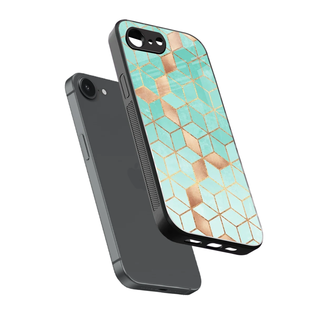 Aqua Mosaic sleek iphone 17e cover with tempered glass back and TPU edges
