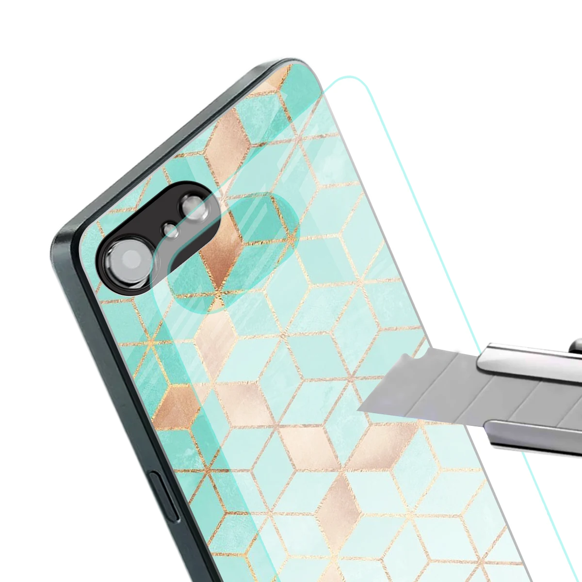 Aqua Mosaic stylish phone case for iphone 17e | glossy glass and slim fit