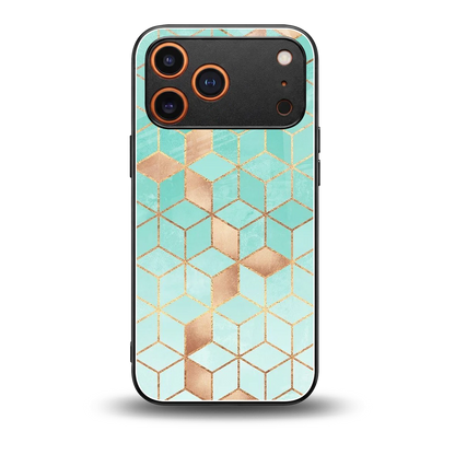 Aqua Mosaic back phone cover | glass case for iphone 17 pro max