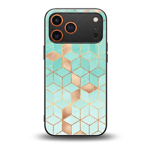 Aqua Mosaic back phone cover | glass case for iphone 17 pro max