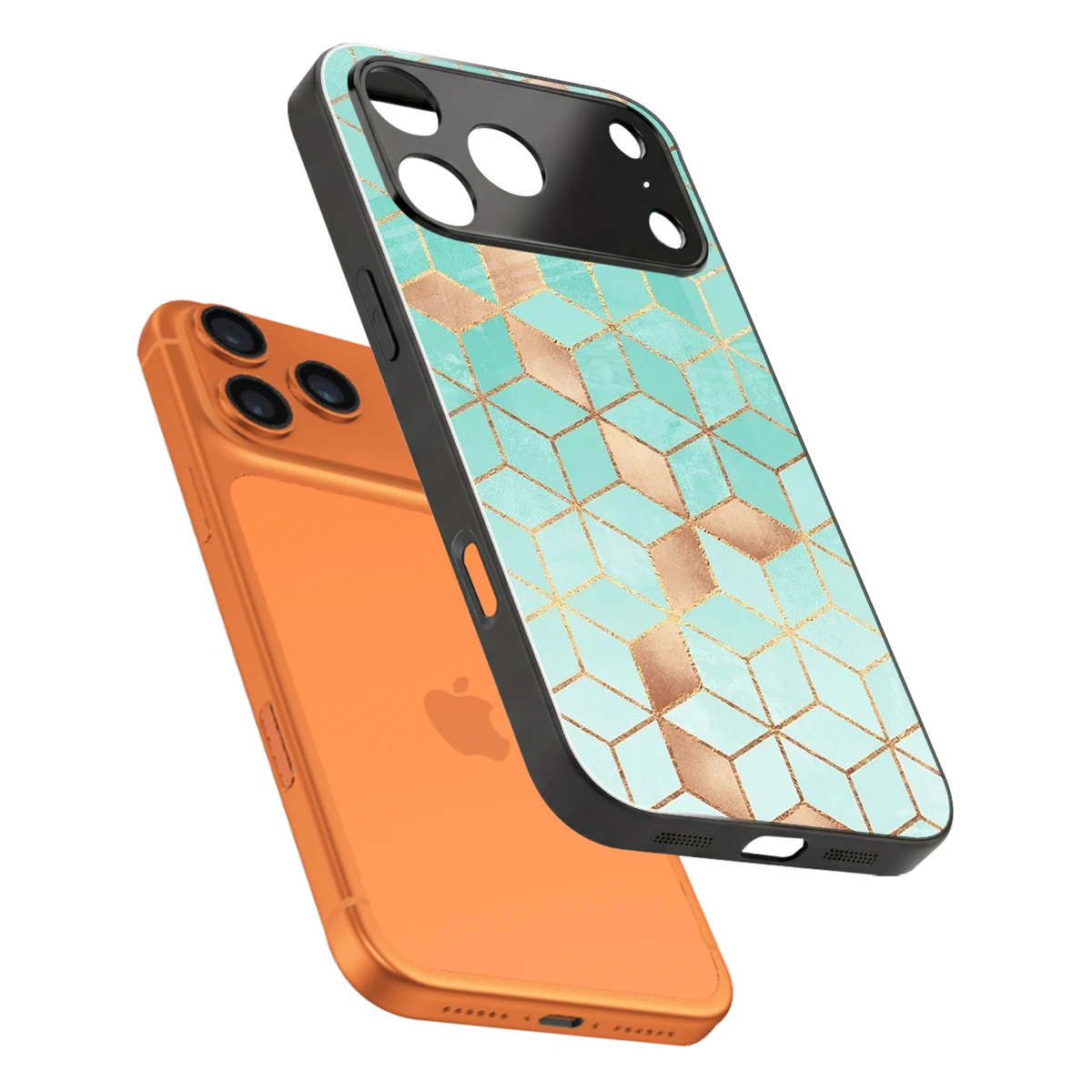 Aqua Mosaic sleek iphone 17 pro cover with tempered glass back and TPU edges
