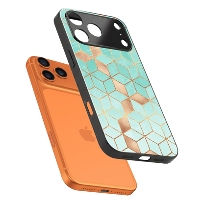 Aqua Mosaic sleek iphone 17 pro cover with tempered glass back and TPU edges