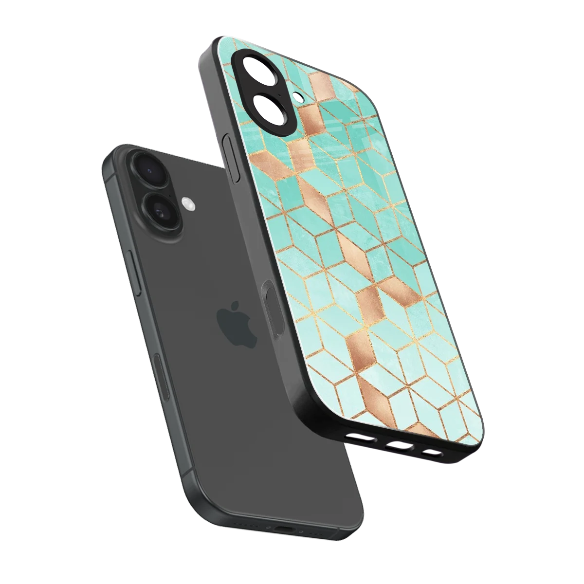 Aqua Mosaic sleek iphone 17 cover with tempered glass back and TPU edges
