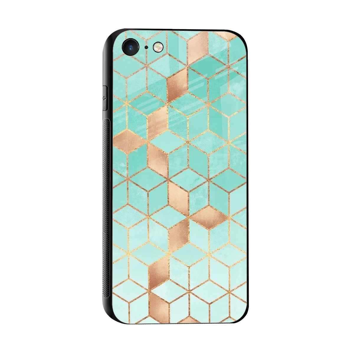 Aqua Mosaic sleek iphone 7 cover with tempered glass back and TPU edges
