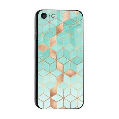 Aqua Mosaic sleek iphone 7 cover with tempered glass back and TPU edges