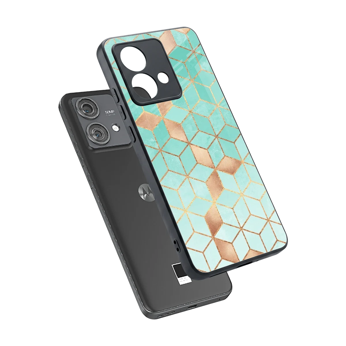 Aqua Mosaic sleek motorola edge 40 neo 5g cover with tempered glass back and TPU edges