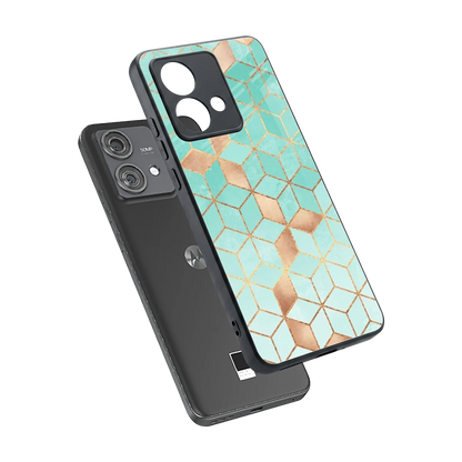 Aqua Mosaic sleek motorola edge 40 neo 5g cover with tempered glass back and TPU edges