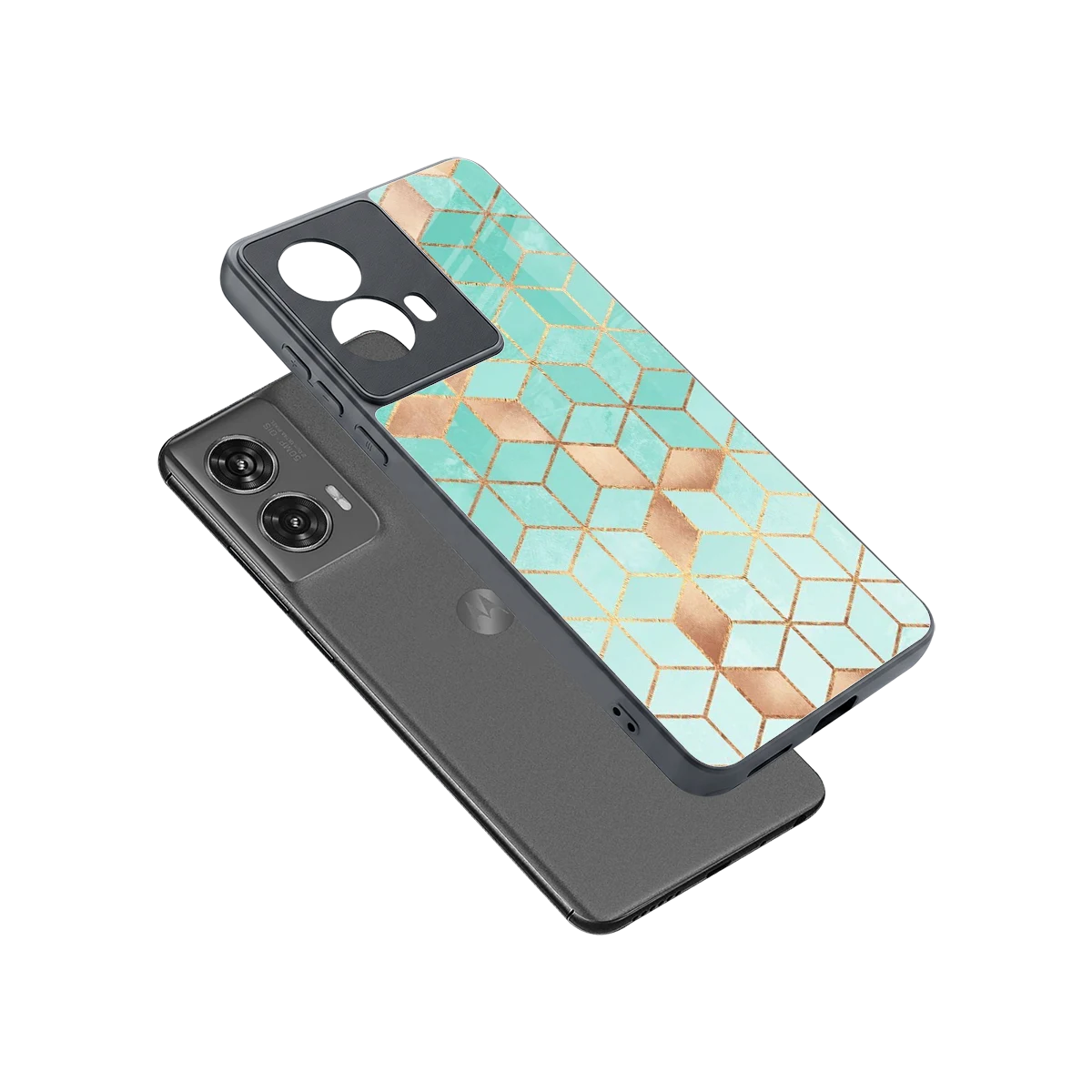 Aqua Mosaic sleek motorola edge 50 fusion cover with tempered glass back and TPU edges
