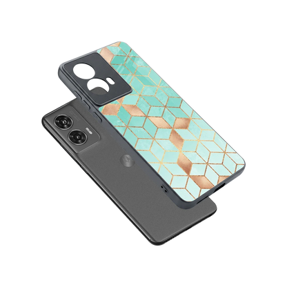 Aqua Mosaic sleek motorola edge 50 fusion cover with tempered glass back and TPU edges