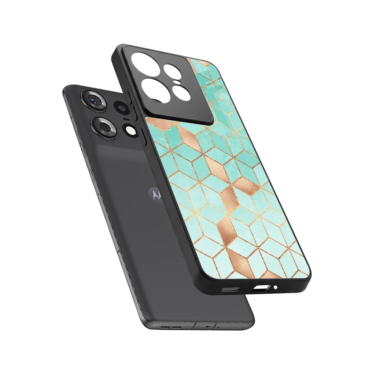 Aqua Mosaic sleek motorola edge 50 pro cover with tempered glass back and TPU edges
