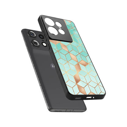 Aqua Mosaic sleek motorola edge 50 pro cover with tempered glass back and TPU edges