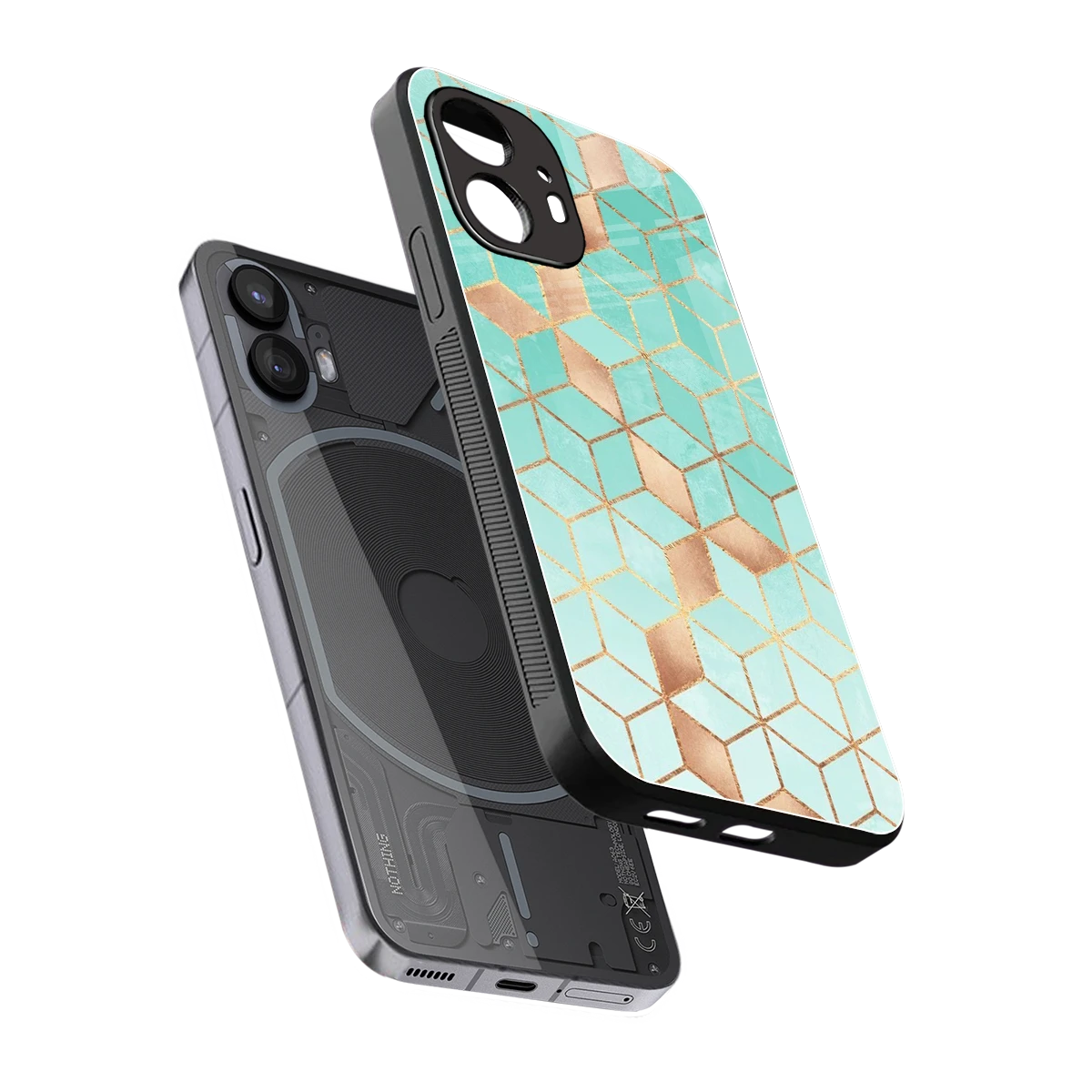 Aqua Mosaic sleek nothing phone 2 cover with tempered glass back and TPU edges