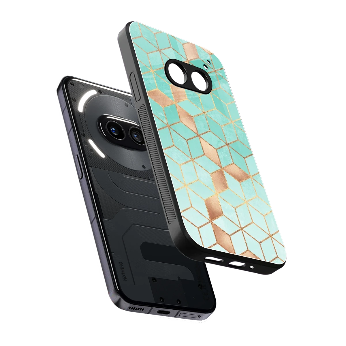Aqua Mosaic sleek nothing phone 2a cover with tempered glass back and TPU edges