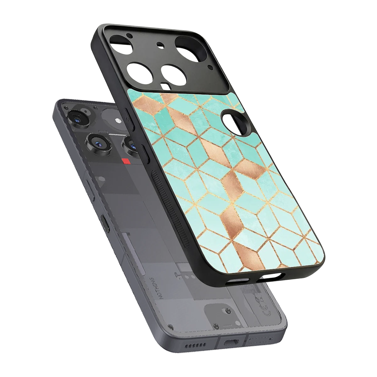 Aqua Mosaic sleek nothing phone 3 cover with tempered glass back and TPU edges
