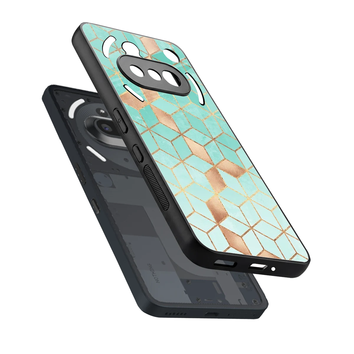Aqua Mosaic sleek nothing phone 3a cover with tempered glass back and TPU edges