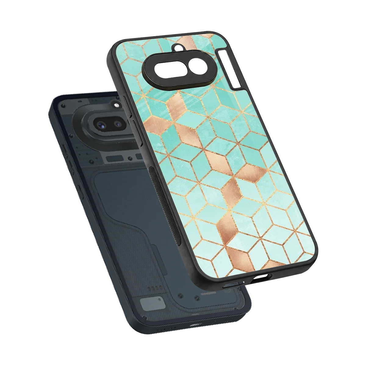 Aqua Mosaic sleek nothing phone 4a cover with tempered glass back and TPU edges