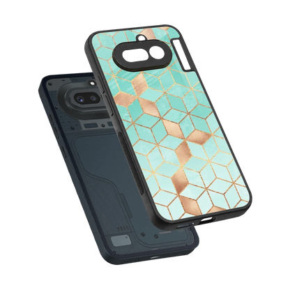 Aqua Mosaic sleek nothing phone 4a cover with tempered glass back and TPU edges